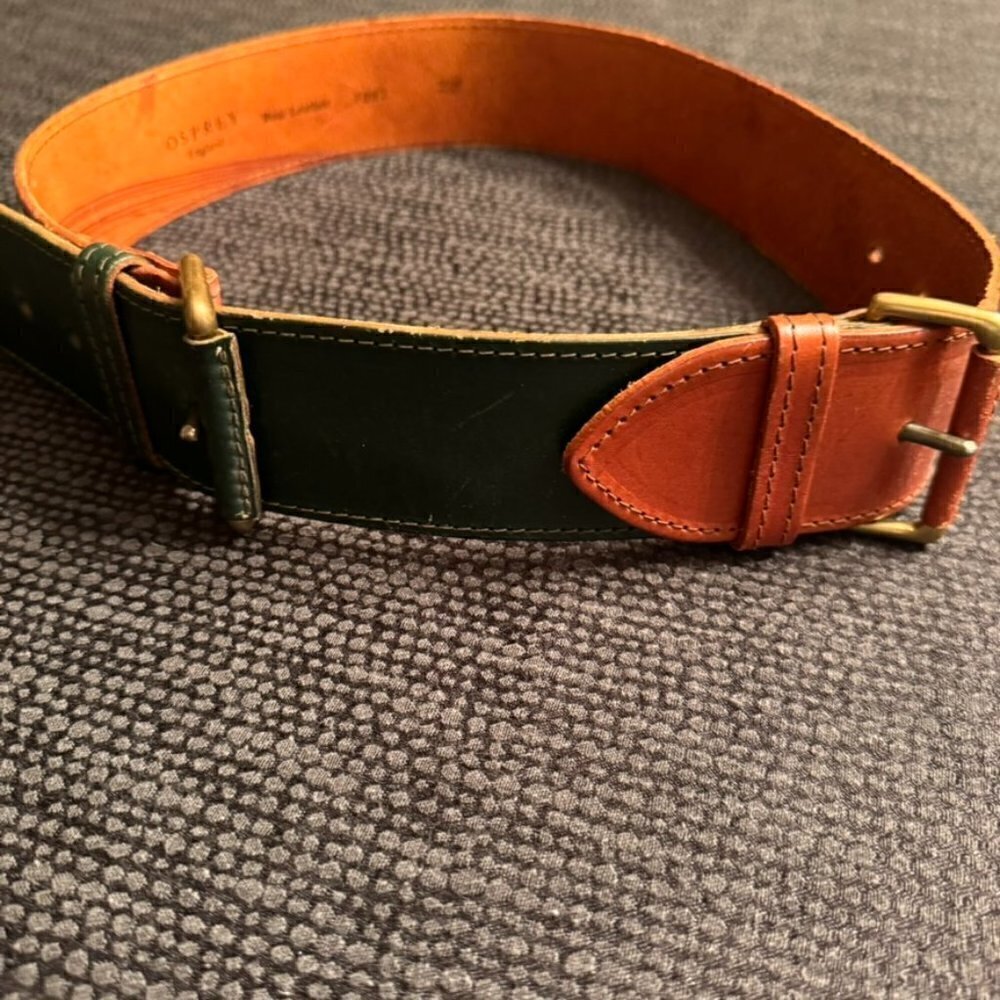Osprey London Womens Genuine Leather Belt Forest Green Brown EUC Size 30 Small M